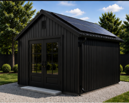 Exterior of GridVault Estate Series shed installed on property